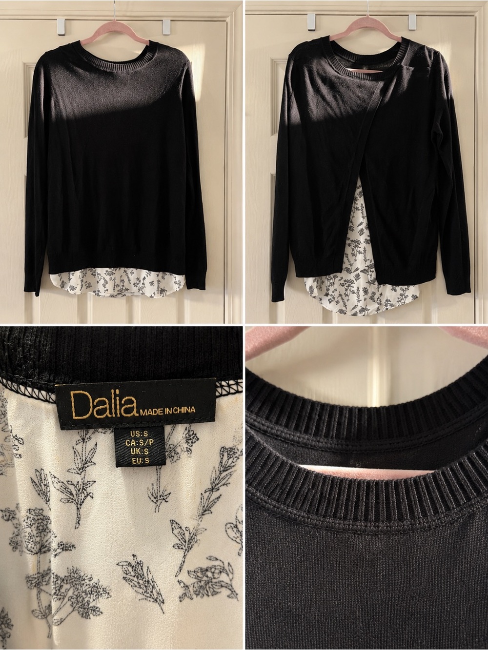 Dalia Black Sweater with White Floral Underlayer